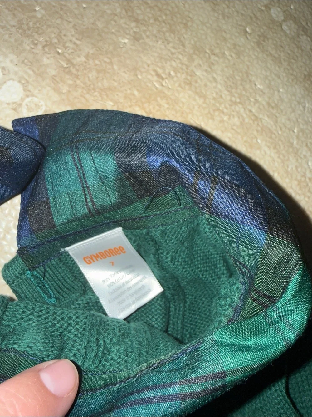 Gymboree Emerald Green Cable-Knit Sweater with Plaid Collar